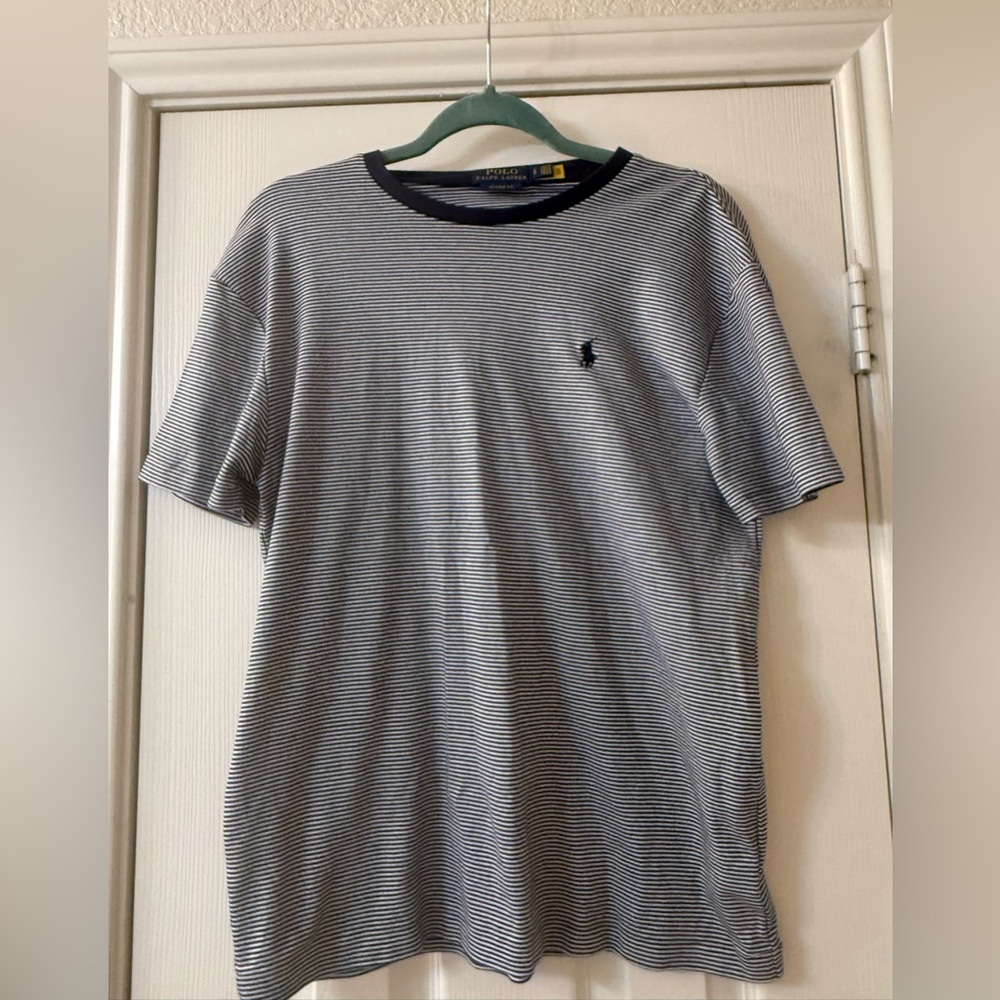 Ralph Lauren Navy Blue and White Striped Tee